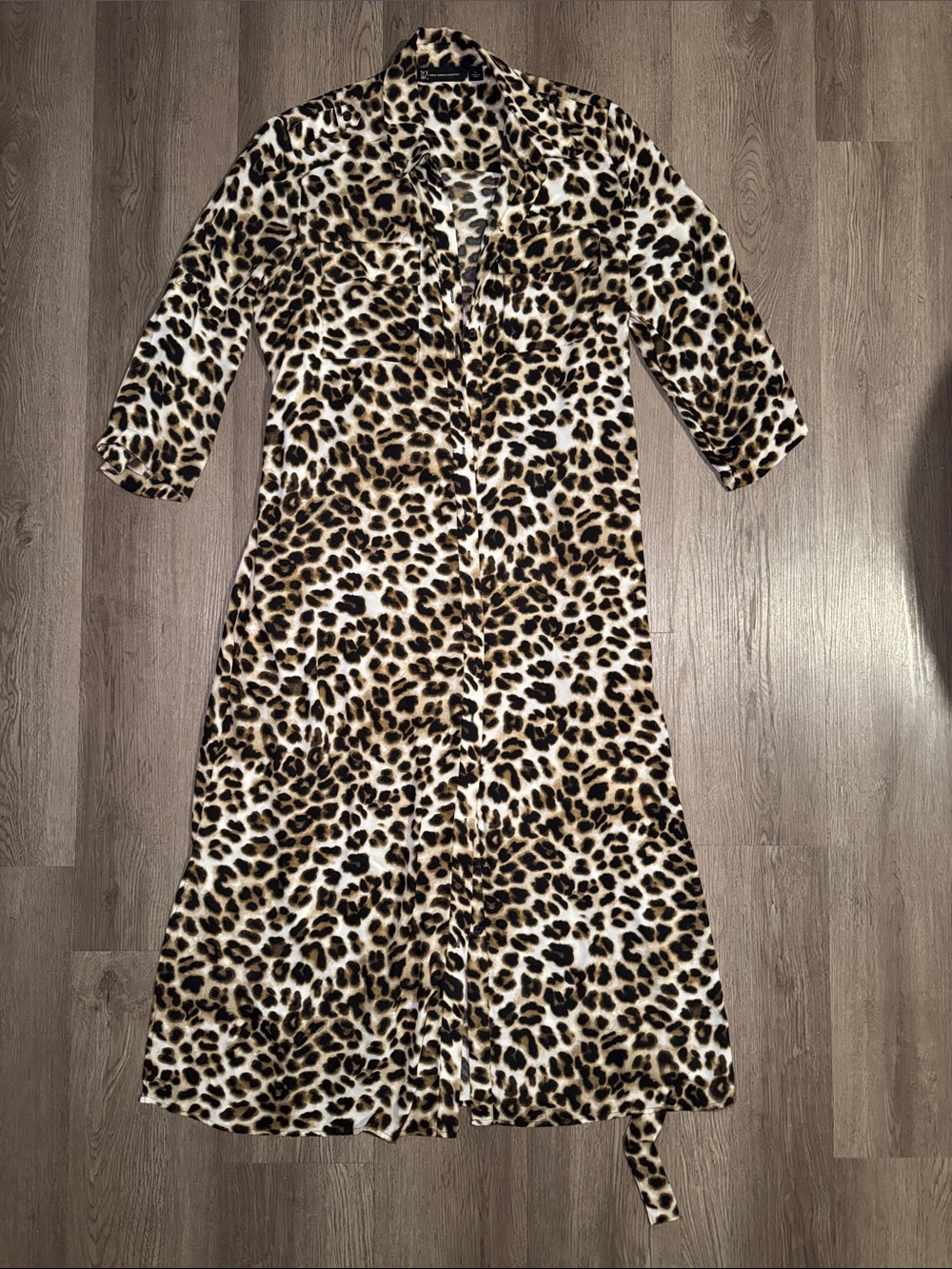 New York & Company Leopard Print Midi Dress - Black, Brown, Cream